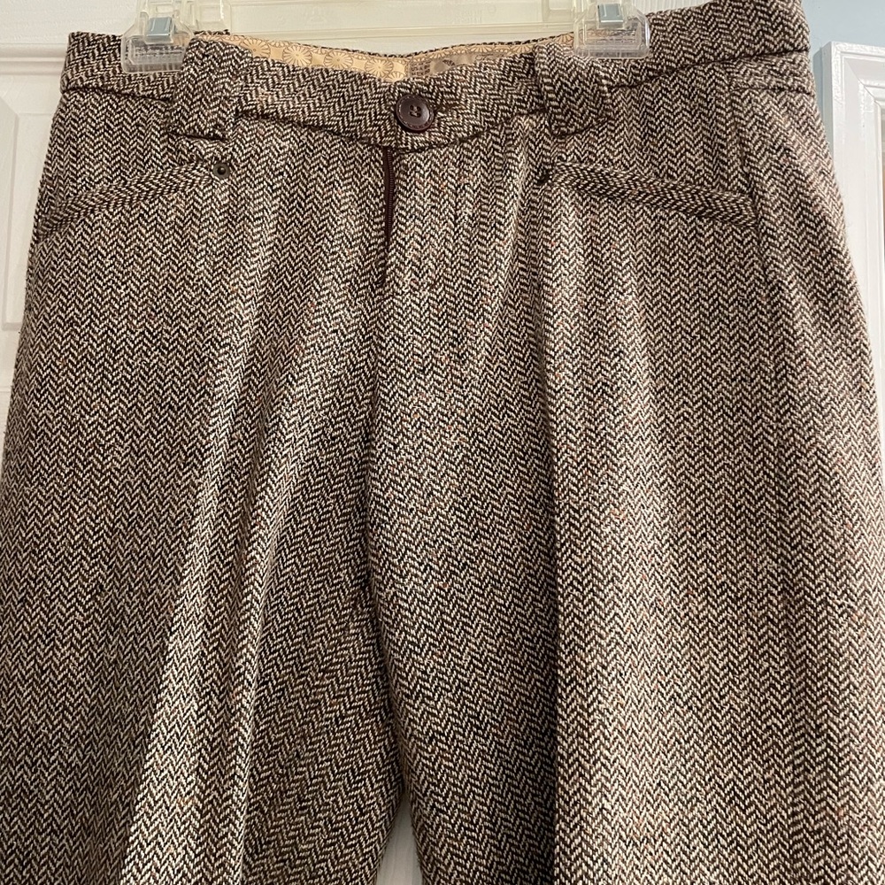 Brown tweed wide leg pants with wide cuffs.  Waist about 33 inches